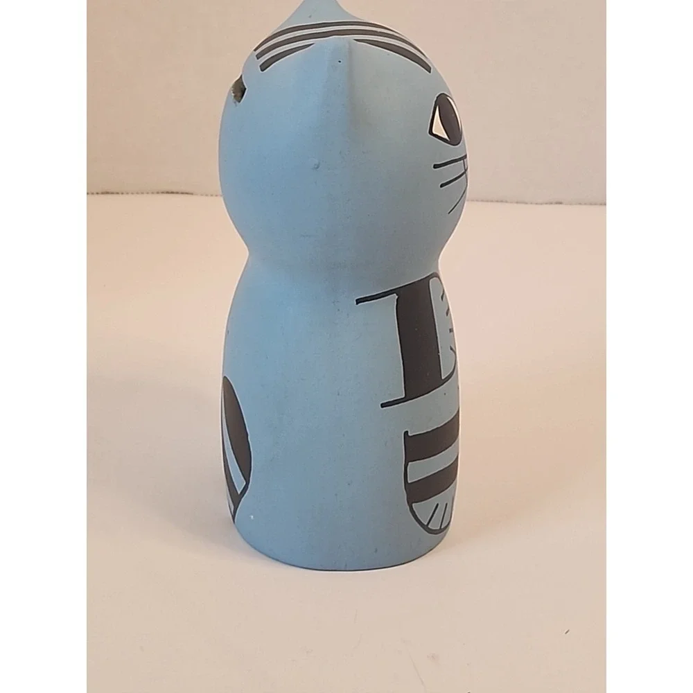 Vintage Ceramic Blue Kitty Cat Money Bank 5.25